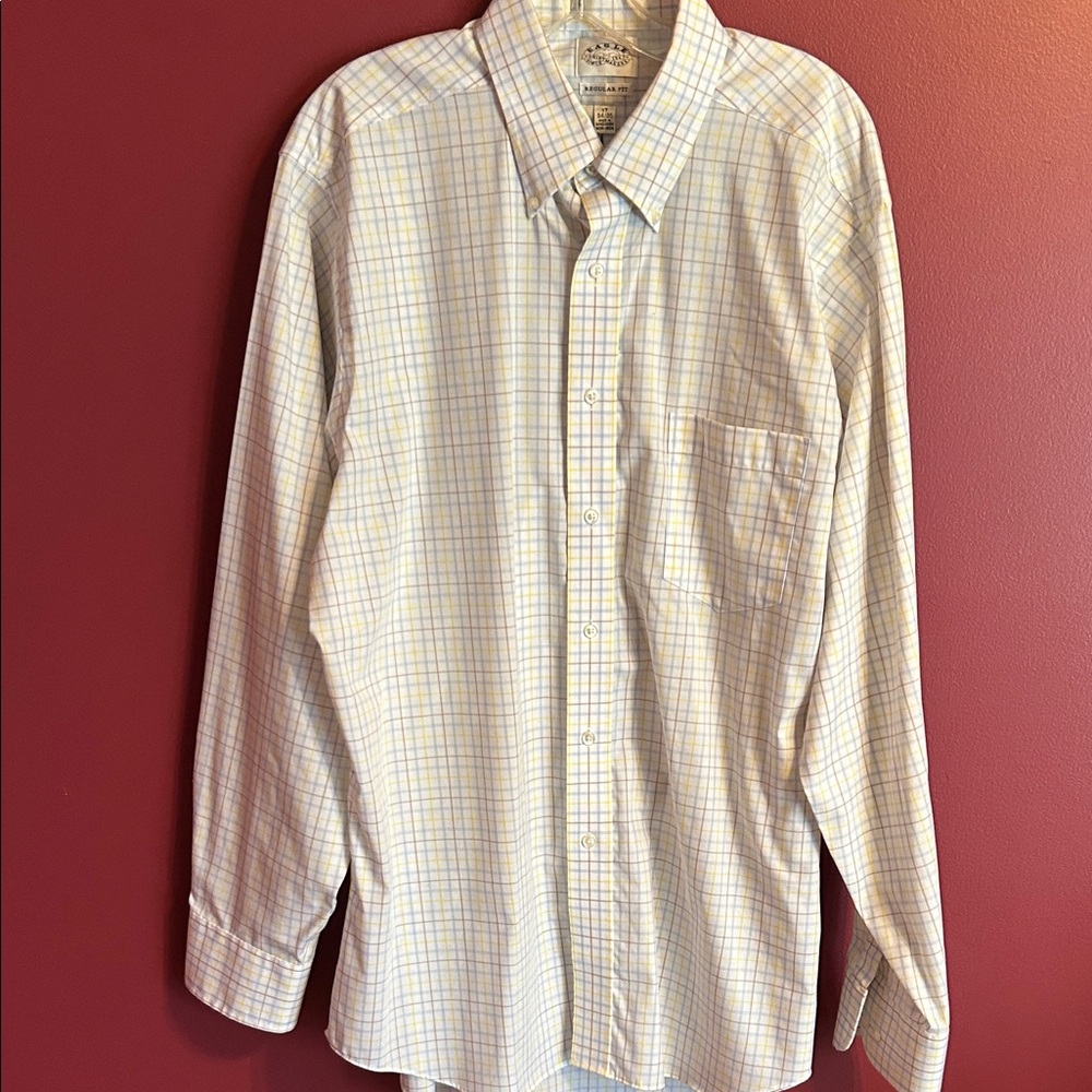 Eagle Shirtmaker Men's Classic Plaid Button-Down Shirt - Light Yellow & Blue